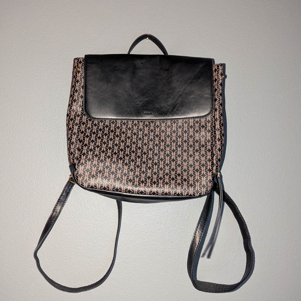Fossil Black and Brown Logo-Print Backpack